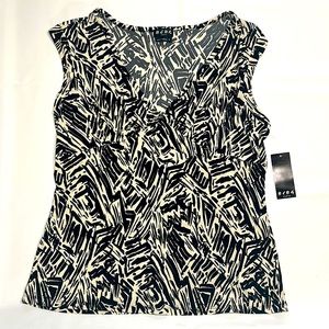 BCBG Black and White V-neck Sleeveless Blouse